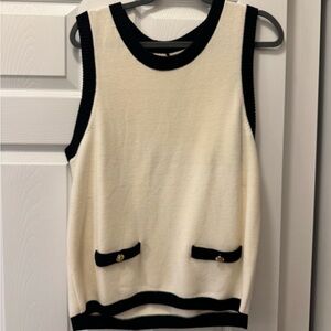 Cream and Black Sleeveless Top with Gold Accents